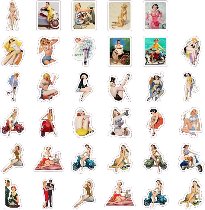Pin Up Girl Stickers for Water Bottle and Laptop - Pin Up Girl Party Supplies & Decorations, Waterproof Vinyl Decals, Retro and Vintage Stickers, Gifts for Women & Men