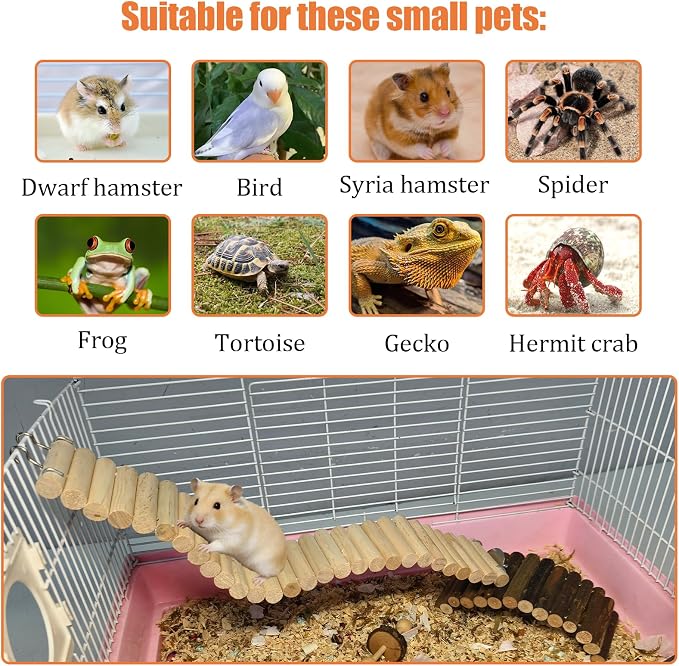 Hamiledyi Hamster Bridge 15.7x2.4in Hamster Wooden Bridge Bendy Climbing Ladder Long Suspension Bridge Chew Toys for Rat Mice Gerbil Chipmunk Sugar Glider