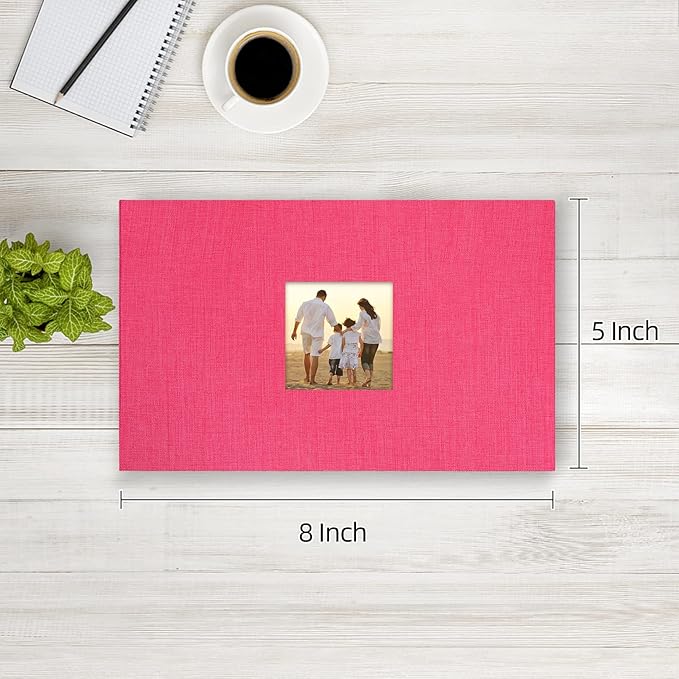 potricher Small Photo Album 4x6 100 Photos Linen Cover Picture Photo Book for Family Wedding Anniversary Baby Vacation (Rose Red,100 Pockets)