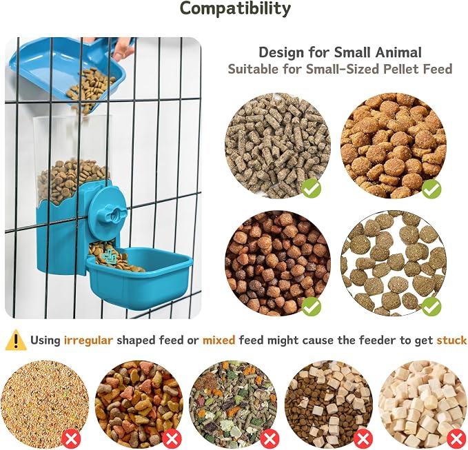 Automatic Pet Food Water Dispenser, Auto Gravity Pet Feeder Water Bottle Set for Cage, Feeding Station for Puppy Kitten Rabbit Guinea Pigs Chinchilla Ferret Hedgehog (Blue)