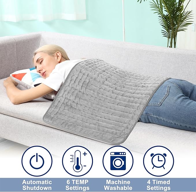 40"X20" Electric Heating pad with 6 Heat Settings, Auto Shut Off, Silver Gray Dry Electric Heating for Back Neck Knee Arms Legs Shoulder Heat Pads for Christmas Birthday Father's Day Mother's Day