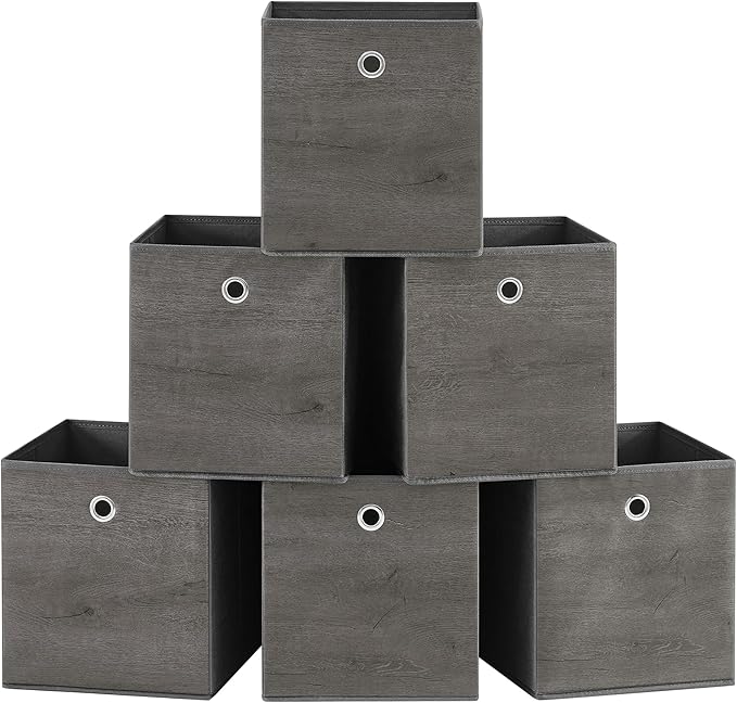 SONGMICS Storage Cubes, Set of 6 Storage Bins with Handles, Foldable Oxford Fabric and Non-Woven Fabric Storage Boxes, 10.2 x 10.2 x 11 Inches, Fit Cube Storage Unit, Misty Gray URFB126G01