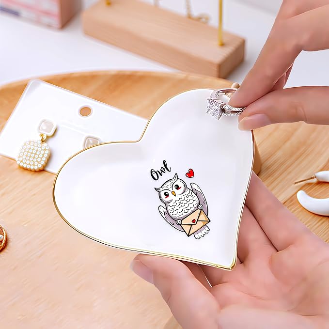 Owl Ring Holder Dish Tray, Gifts For Women Teens Girls, Owl Lovers Themed Stuff Accessories Things Decor Merch, Home Room Ring Earrings Necklace Organizer Holder!