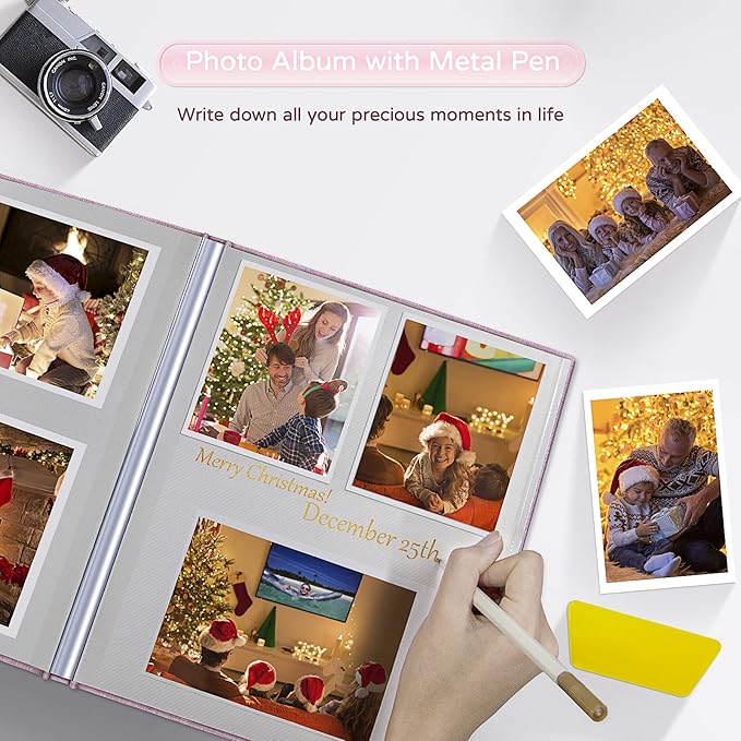 Popotop Large Photo Album Self Adhesive 4x6 5x7 8x10 Scrapbook Album DIY Picture Book,Gifts for Mom,Family Baby and Wedding,with Metal Pen and Plastic Board