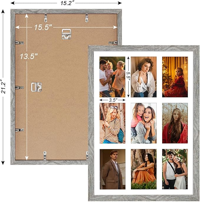 13.5x19.5 Collage frame with 9 Openings 4X6 Pictures, Multiple Picture Frame with Mat, Wall or Tabletop Decor, Grey Wood Grain,2 Pack