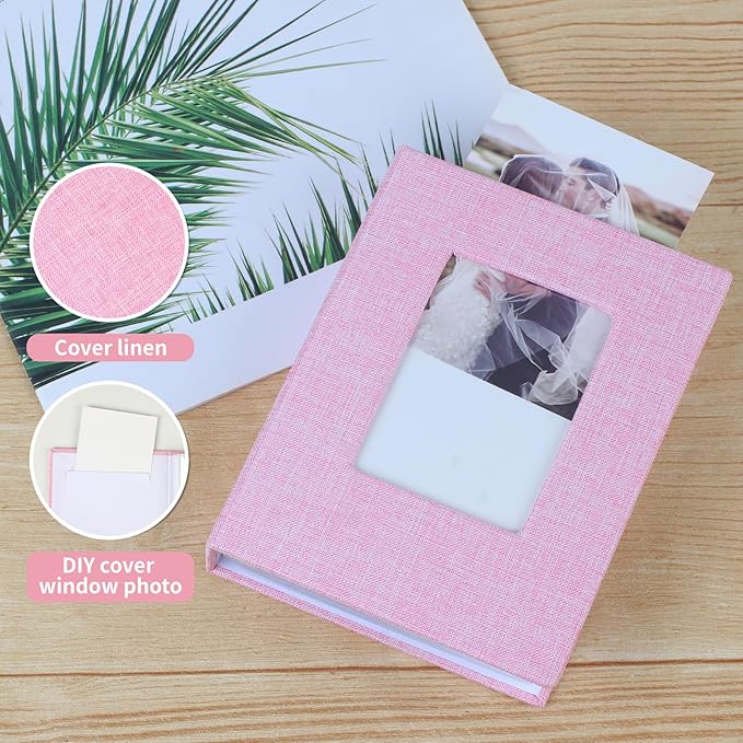 vivinin 2 Pack Photo Album 5x7, Linen Cover Photo Book, Small Photo Album Book for 36 Pockets Hold 72 Pictures, Picture Book for Photos Family Anniversaries Baby Vacations (Pink)