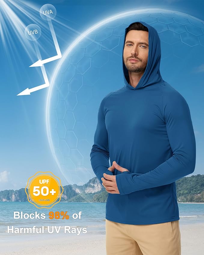 Boladeci Men's UPF 50+ Sun Protection Lightweight Hoodie Shirts Long Sleeve Fishing Shirt SPF UV Hiking Swim
