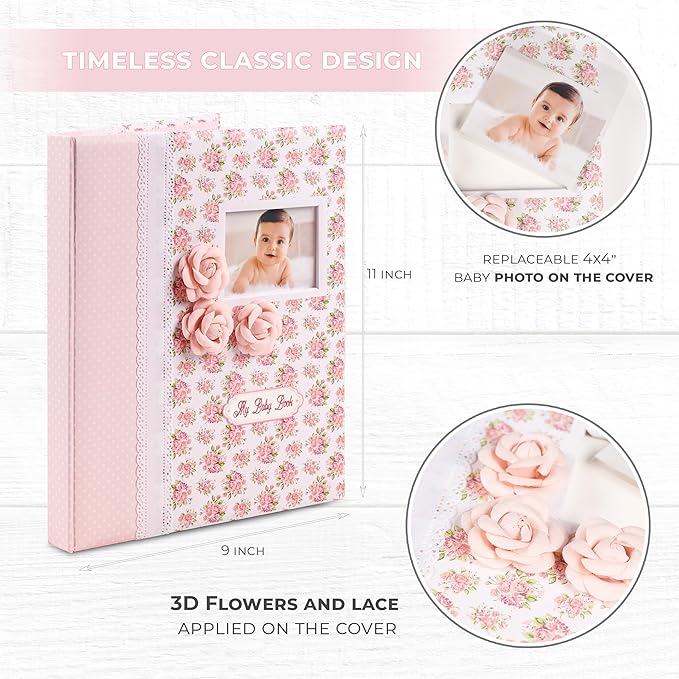 Baby Book Keepsake - Baby Memory Book and Album for Girl, Journal from Pregnancy to First 5 Years, Scrapbook to Record Memories, Milestones and Photos
