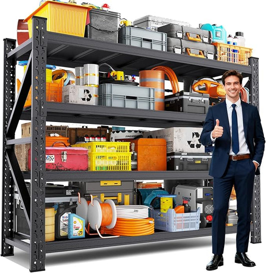 60''W Garage Shelving Adjustable Garage Shelves 5000LBS Storage Shelves,4-Tier Metal Shelving Unit Storage Shelf, Easy Assembly Utility Shelf for Warehouse, Basement, Black (70'H x 60''W x 24''D)