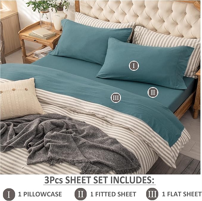 PURE ERA Jersey Knit 3pc Bed Sheet Set 100% T-Shirt Cotton Super Soft Comfy Breathable Fits Mattress Up to 20" Extra Deep Pocket (Solid Cerulean Blue,Twin)