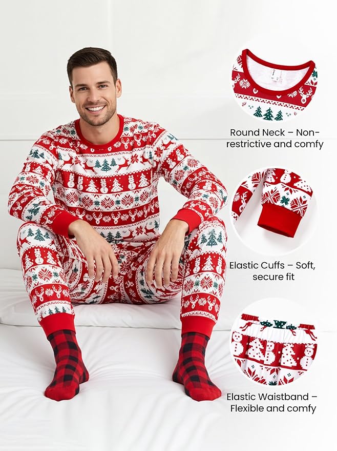 PATPAT Christmas Family Matching Pajama Sets Includes Christmas Socks - Perfect for Family Photos & Holiday Celebrations