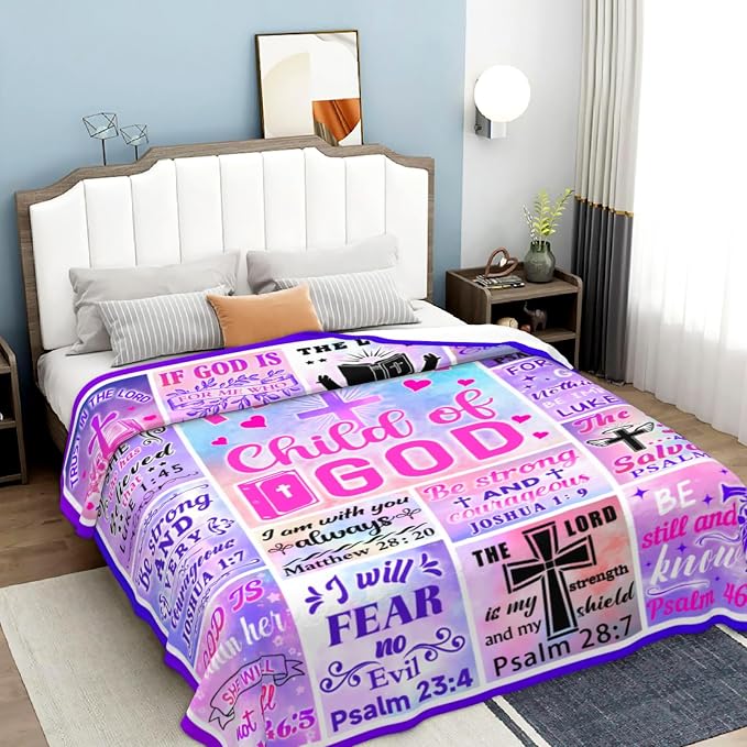 Christian Gifts for Women Blanket Throw Lcobion Bible Verse Blankets I Am A Child of God Blanket Prayer Plush Spiritual Inspirational Religious Baptism Gifts for Girls Women 80"X60"