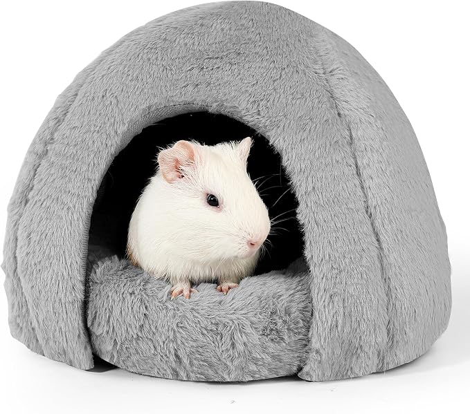 Guinea Pig Hideout - Fluffy Separable Small Pet Bed with Snap Fastener, Cuddler-Style Guinea Pig Bed with Round Shape Surrounds, Igloo Shape, Grey