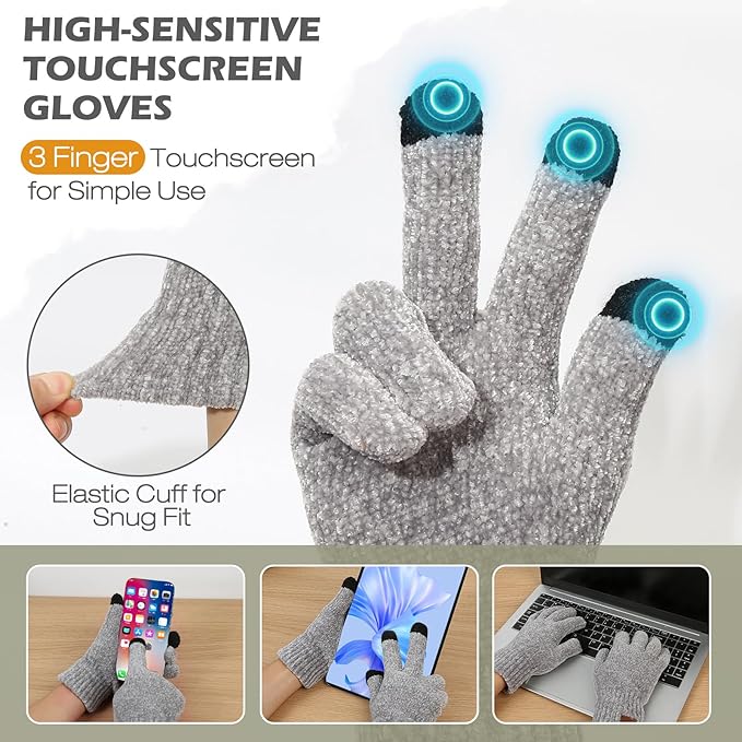 Winter Hats Gloves Scarf Set for Women, Beanie Hat Headband Ear Warmer, Infinity Scarf Touchscreen Gloves for Cold Weather