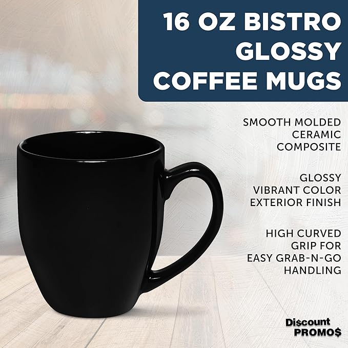 DISCOUNT PROMOS Large Coffee Cups 16 oz. Set of 10, Bulk Pack - Perfect for Tea, Espresso, Cappuccino, Hot Cocoa - Black