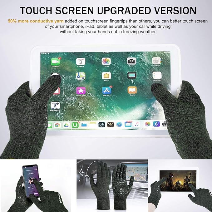TRENDOUX Winter Gloves for Men Women - Upgraded Touch Screen Cold Weather Thermal Warm Knit Glove for Running Driving Hiking