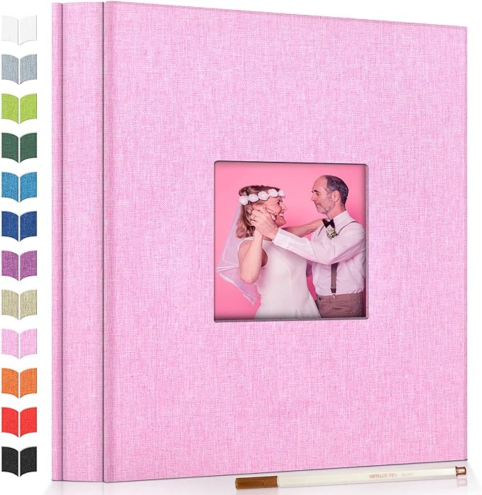 Photo Album Self Adhesive Scrapbook Album for 3x5 4x6 5x7 8x10 Pictures,40 Pages Linen Cover with Display Window DIY Photo Book,Ideal Gifts for Family Travel Wedding Baby