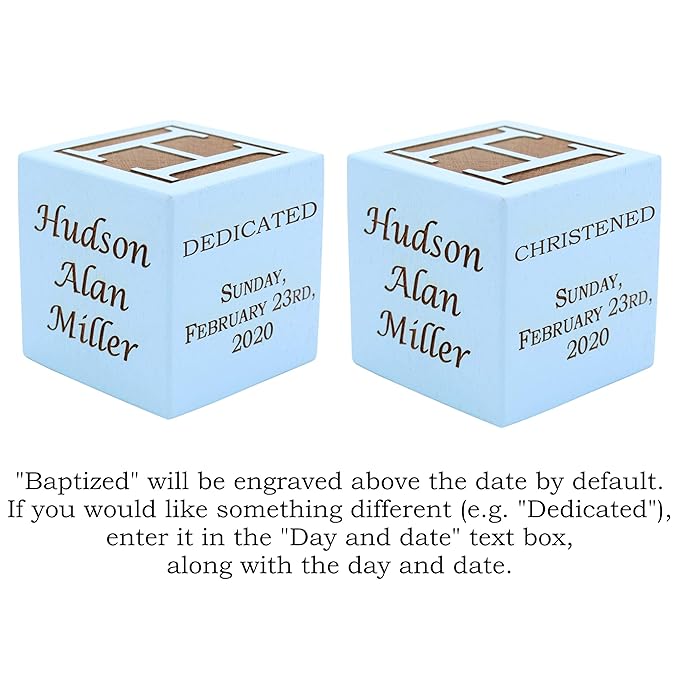 Personalized Blue Baby Baptism/Dedication/Christening Wood Block, Choose From 3 Sizes, Baptism Gift For Boy, Baby Dedication Gifts, Unique Baptism Gifts (2.5" blue)