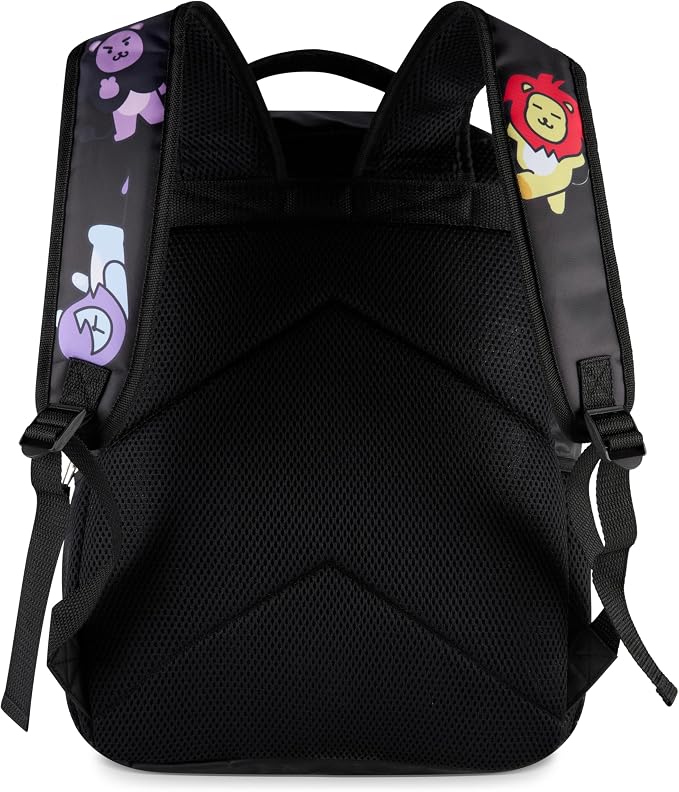 AI ACCESSORY INNOVATIONS K-Pop Demon Hunters Chibi Saja Boys 16” Backpack for Girls, Featuring Jinu, Abby, Mystery, Romance, & Baby, Saja Rubber Molded Bag Charm, Saja Boys