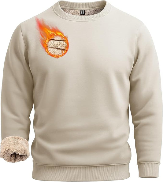 Boladeci Men's Full Sherpa Lined Crewneck Sweatshirts Heavy-weight Fleece Pullover Thick Thermal Long Sleeve Cotton