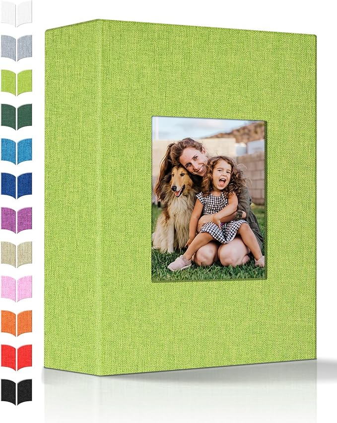 Photo Album 4x6 with 100 Pockets,Slip-in Picture Albums,Linen Cover Memory Book with Front Window,White Page Vertical Photo Book for Wedding,Family,Anniversare,Baby,Vacation