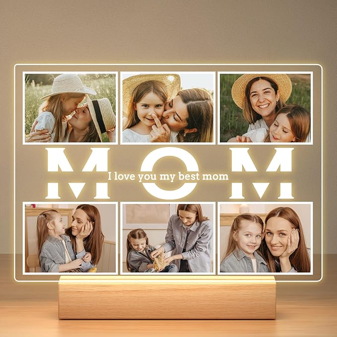 Personalized Birthday Gifts for Mom from Daughter Son, Custom Collage Picture Frames with Photos, Customized Photo Frame with Night Light, Personalized Christmas Gifts for Mom Kids Baby Family