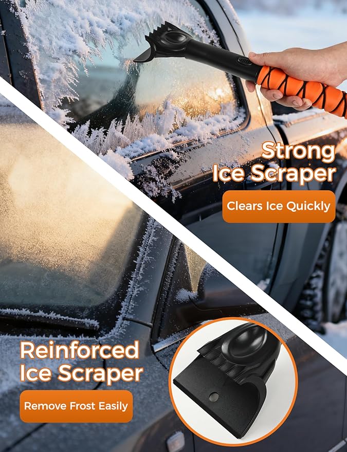 57" Extendable Ice Scrapers for Car Windshield 2-in-1 Snow Brush for Car Snow Scraper for Car Snow Scraper and Drush with Ergonomic Foam Grip for Cars, Trucks, SUVs with 360� Pivoting Brush Head