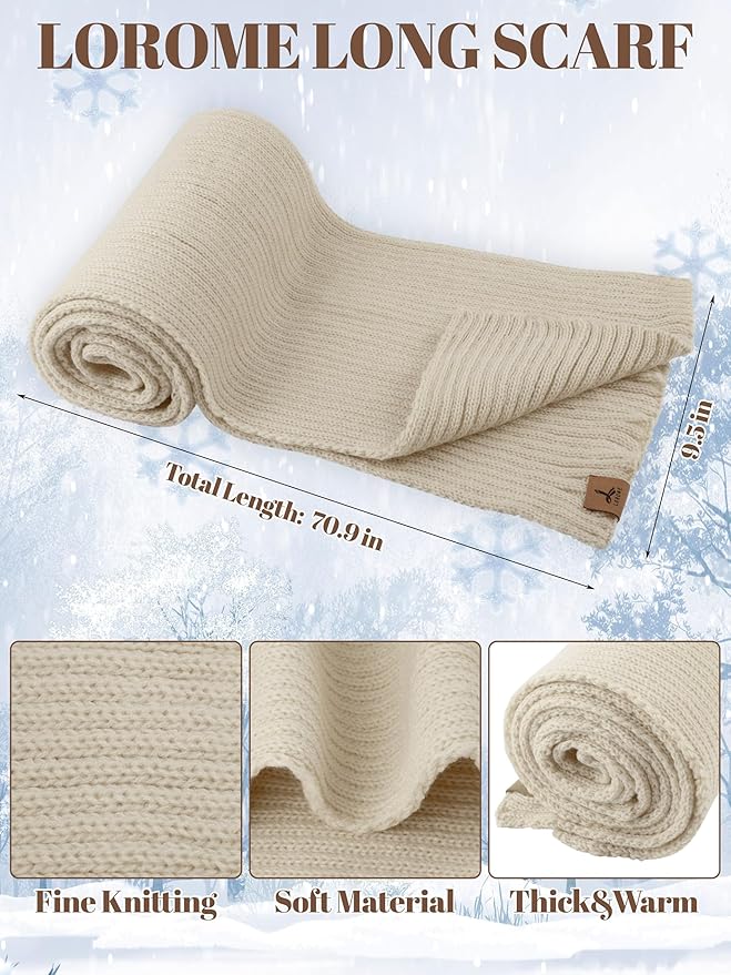 LOROME Women Winter Beanie Hat Scarf Gloves Set, Fleece Knitted Pompom Hat Warm Neck Scarf Touchscreen Gloves Winter Gift