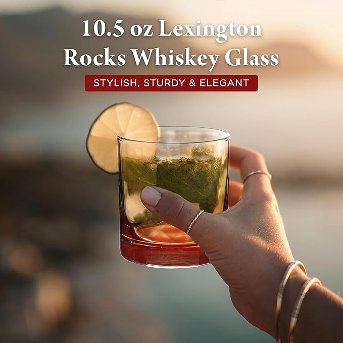 DISCOUNT PROMOS Lexington Rocks Whiskey Glass 10.5 oz, Set of 12, Bulk Pack - Perfect for Scotch, Bourbon, Whiskey, Cocktail - Red