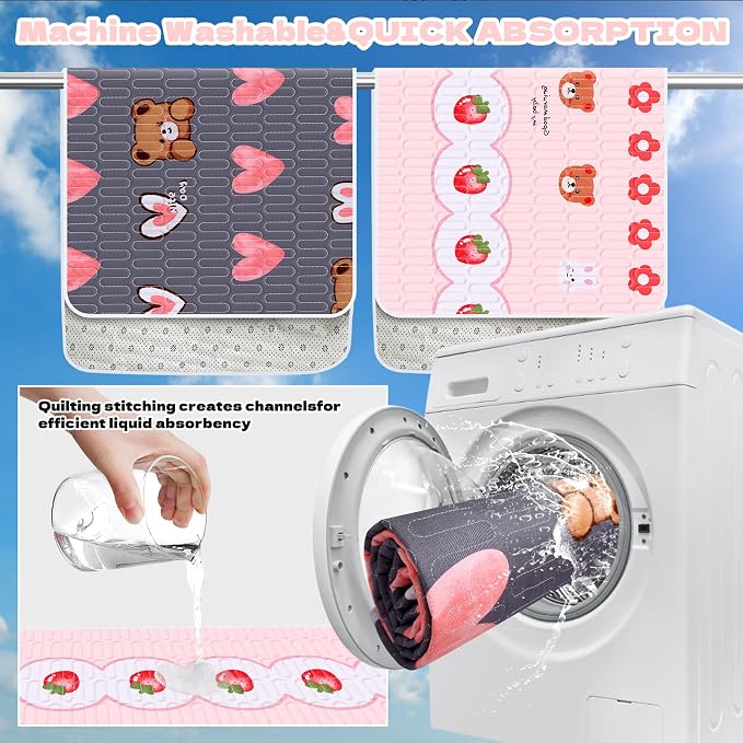 4 Pcs Guinea Pig Cage Liner, Washable Guinea Pig Bedding, Rabbit Bedding Waterproof Guinea Pig Pee Pads, Absorbent Guinea Pig Bedding for Small Animals Hamster Rabbit Squirrel Cage (Bear 47“)