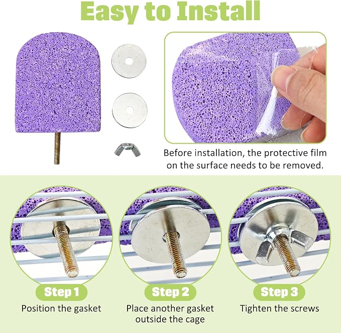 BNOSDM 4 Pcs Purple Bird Beak Grinding Stone Calcium Parrot Perch 3.1*2.6in | Natural Volcanic Lava Stone, Mineral Block, Birds cage platform for Parakeets Cockatiels Conures,Biting Toys for Small Bird