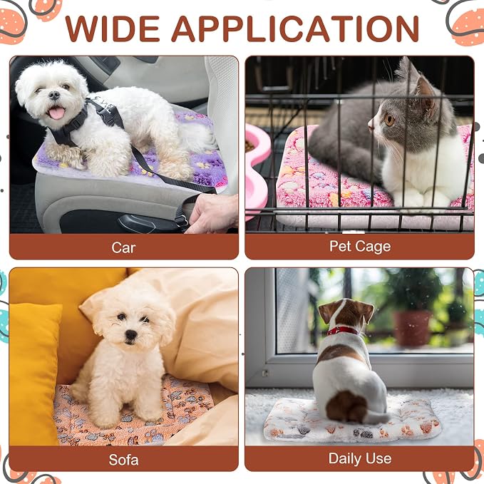 Haull 4 Pcs Waterproof Guinea Pig Bedding Soft Dog Cat Bed Crate Mat Small Animal Plush Cage Liners Rabbit Bunny Kennel Pad Reversible Cozy Pee Thickened Hamster Pad(Paw,13 x 18.5 Inch)
