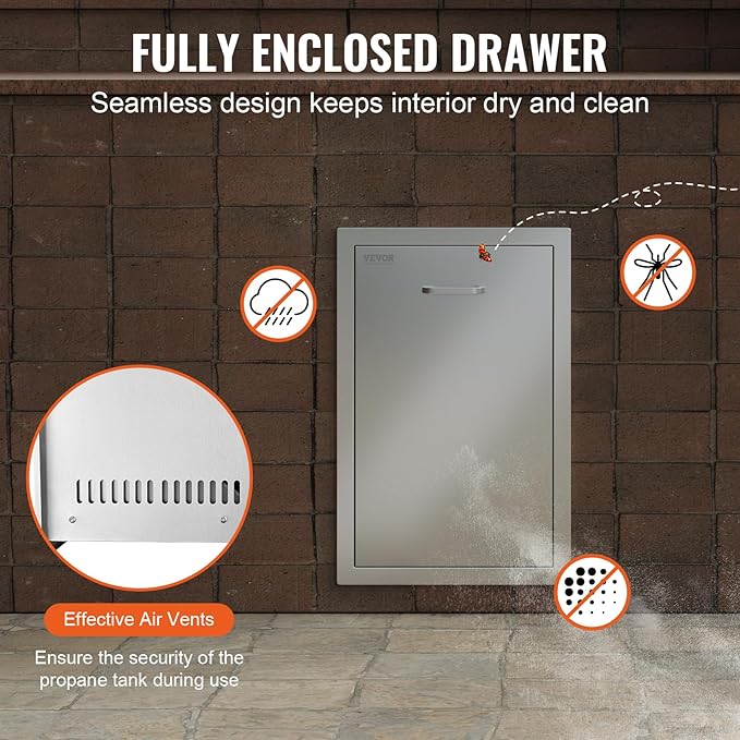 VEVOR Outdoor Kitchen Trash Drawer 16Wx22Hx16"D, Propane Tank Drawer, Stainless Steel Pull Out Trash with Handle, Outdoor Kitchen Cabinets Can Pull Out, BBQ Island Bin, Outside Trash Can Drawer
