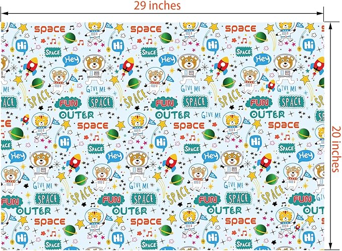 PlandRichW Birthday Wrapping Paper for Boys,Baby,Kids.Gift Wrapping Paper Includes Dinosaur Monster Truck Astronaut 4 Cute styles for Baby Shower Party Holiday.12 Sheets Folded Flat 20" X 29"