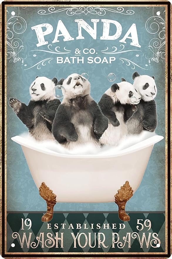 Funny Panda Decor Vintage Bathroom and Bathtub Metal Tin Sign Decor Panda Pet lovers Gift Farm Home Bar Bathroom Man Cave Retro Wall Art Poster Sign Accessories 8x12 In