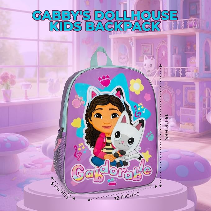 AI ACCESSORY INNOVATIONS Gabby's Dollhouse Kids Backpack, Elementary School Girls Book Bag with Padded Straps, Purple
