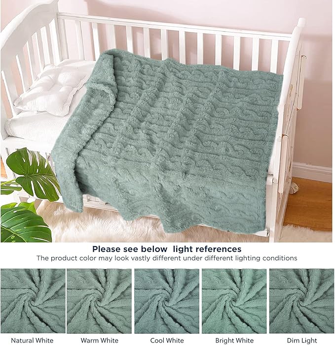 HOMRITAR Baby Blanket for Boys or Girls 3D Fluffy Fuzzy Blankets for Baby, Soft Warm Cozy Flannel Fleece Warm Infant or Newborn Receiving Blanket 330GSM (30 x 40 Inch, Green-celadon)