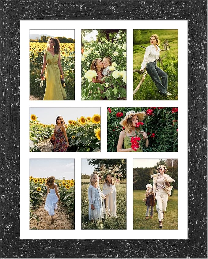 13x17 Picture Frame Display 8 opening 4X6 Picture Frame Collage,Multi Photo Frame with Mat,Plexiglass,Wall or Tabletop Decor,Black Wood Grain