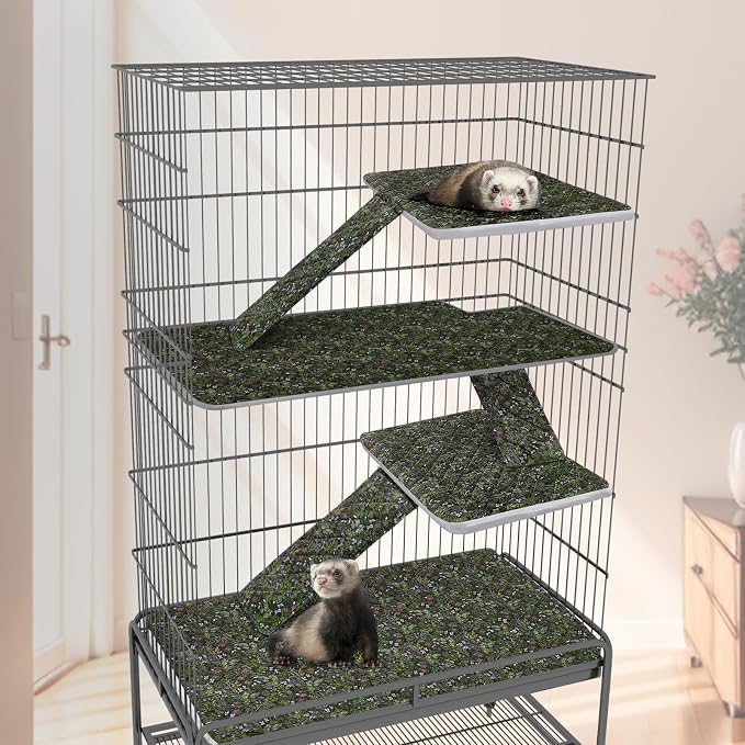 Bienbee Ferret Cage Liner Set, Leakproof Ferrets Cage Accessories for Small Animals Rats Chinchillas Hedgehogs Ferrets(Deep Green, Double Unit Combo)