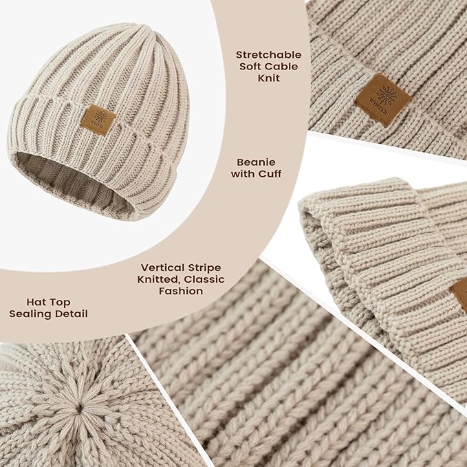 Women Winter Hat Beanie+Long Scarf+Touch Screen Gloves Set, Warm Clothes Set with Knit Fleece Lined for Women/Men Winter