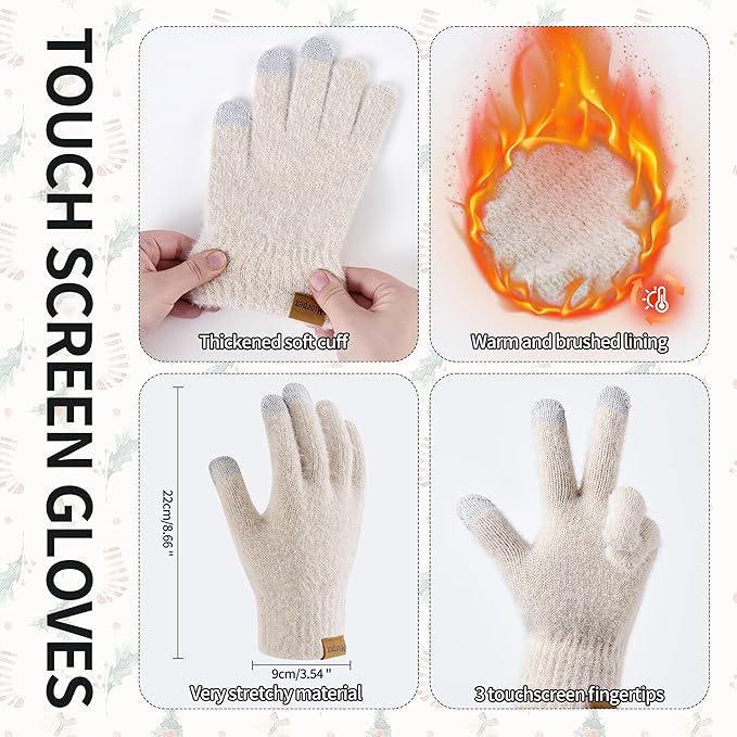 Womens Beanie Hat Scarf Gloves Set Gifts for Women Men