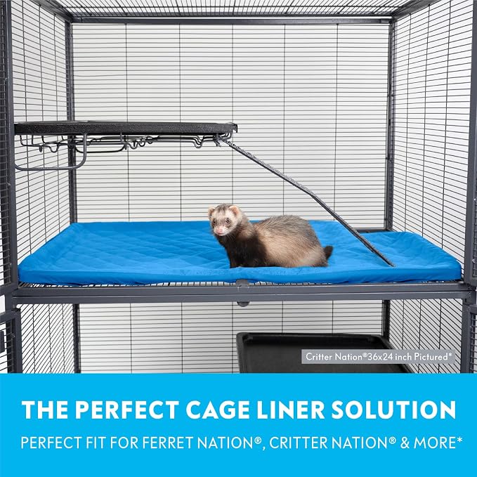 Paw Inspired Fitted Fleece Top Pan Liner for Critter Nation Cage, Blue | Tray Cover with Notch for Ferret Nation/Critter Nation Cage, For Ferrets, Rats, Chinchillas, Hedgehogs, Small Animals, Pets