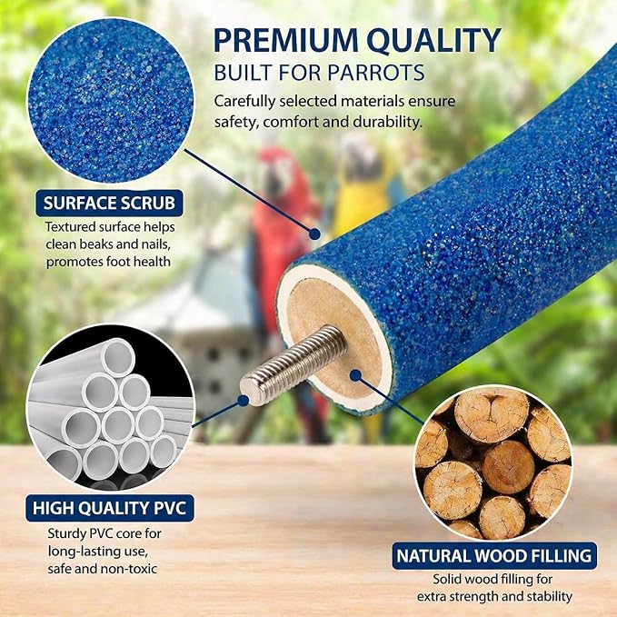 Rypet U-Shaped Large Parrot Perch, Quartz Bird Perch for Cage(Blue L) | Safe Chew & Rest Perch for Large Birds, Durable Non-Toxic Cage Accessory, for Parakeets Cockatiels Conures Macaws