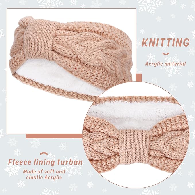 Whaline 4 Pack Twisted Knit Headband Winter Knotted Head Wraps Fuzzy Lined Headband Thick Crochet Turban Ear Warmer Elastic Hair Band Accessories for Women (White, Pink, Purple)