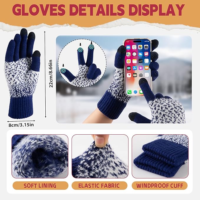 Womens Winter Beanie Hat Scarf Gloves Fuzzy Socks 4 In 1 Set Thermal Fleece Knitted Hat Warm Long Scarf Cold Weather