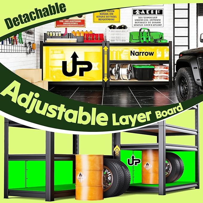 2000LBS Garage Shelving, Heavy Duty Garage Shelves, Adjustable Metal Shelving Unit, Easy Assembly Garage Storage Shelves, Storage Rack Shelf for Garage, Basement,72" H x 35.4" W x 15.7" D