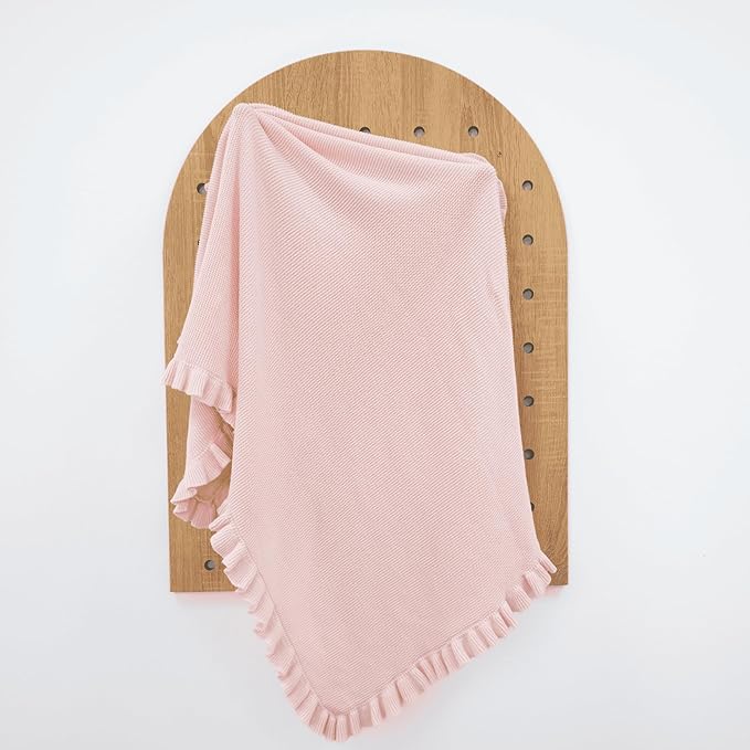 Ruffle Knit Blanket for Baby - 100% Luxury Soft Cotton Knit Warm Cozy Cuddle Stroller Crib Blanket for Newborns, Infants, & Toddlers (Pink)