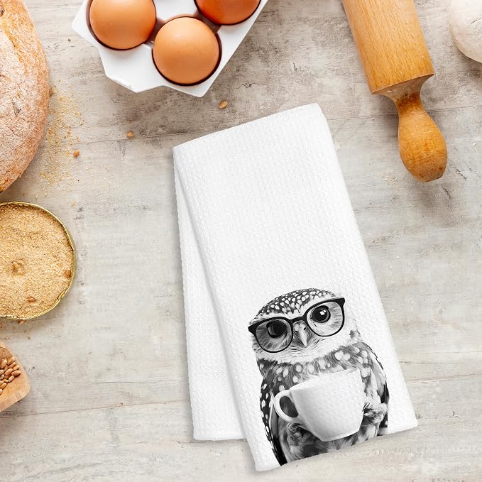 Funny Owl Decor Coffee Kitchen Towels Gift, Gifts for Owl Lovers, Coffee Gifts for Women, Animal Lover Gift Decorative Dish Hand Tea Towels for Kitchen Bar Decor, 16x24 Inch