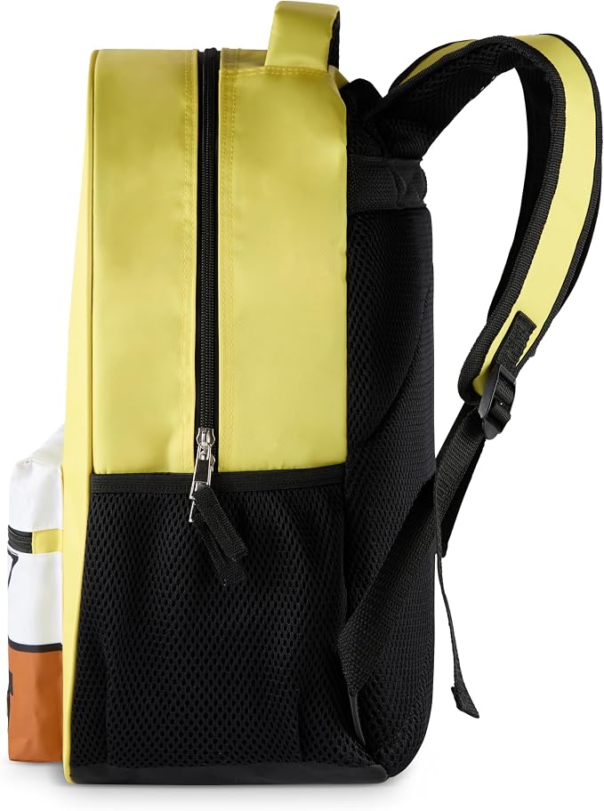 AI ACCESSORY INNOVATIONS SpongeBob Square Pants Backpack for Boys & Girls, 16” Big Face Nylon Twill Bookbag w/Molded Hamburger Patty Dangle, Yellow