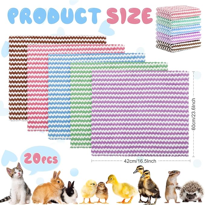 Moukeren 20pcs Guinea Pig Blankets, 16 x 24 Inch, Waffle Style, Multicolor | Washable Reusable Bedding Pads for Small Animals, Soft Absorbent Mats for Guinea Pig, Rabbit, Hamster, Hedgehog & Chinchilla